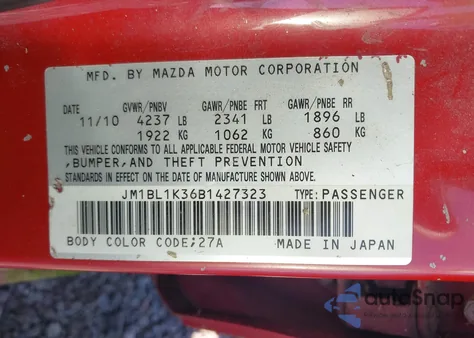 2011 Mazda Mazdaspeed3 Sport z USA, uszkodzony, nr VIN JM1BL1K36B1427323